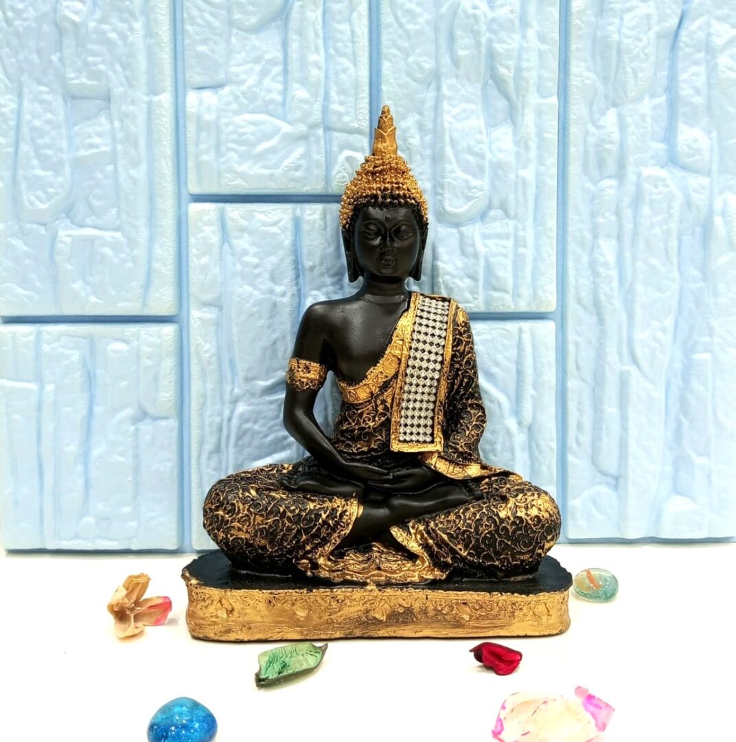 Handcrafted Meditating Black texture Polyresin Buddha Figurine