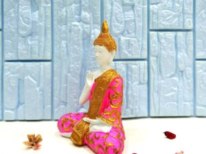 Handcrafted Meditating Buddha Figurine | White Textured Polyresin Buddha Showpiece