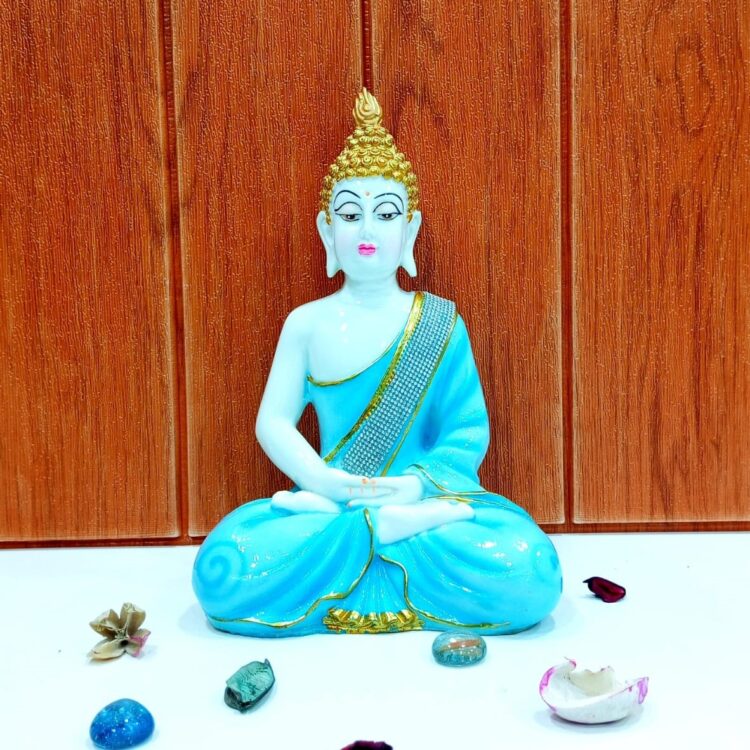 Handcrafted Meditating White texture Polyresin Buddha Figurine