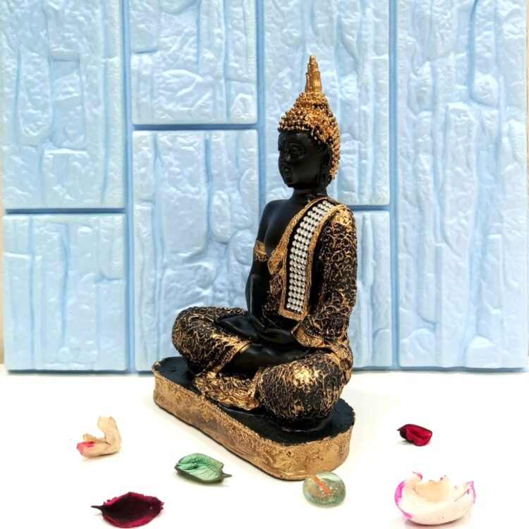 Handcrafted Meditating Black texture Polyresin Buddha Figurine