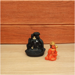 Black Textured Lord Adiyogi Smoke Fountain & Hanuman Ji Idol Statue
