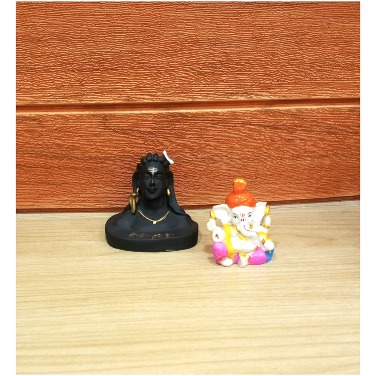 Black Textured Lord Adiyogi Statue | Cute Ganeshji Idol Statues
