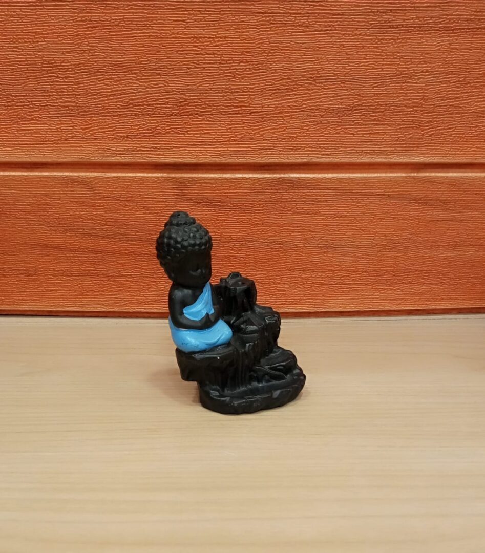 Black Textured Buddha Smoke Fountain Statue | Miniature Buddha Statues
