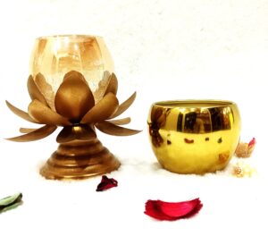 Customized Candle Bowl | Metal Glass Lotus Tealight Candle Holder
