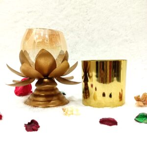 Customized Candle Jar | Metal Glass Lotus Tealight Candle Holder