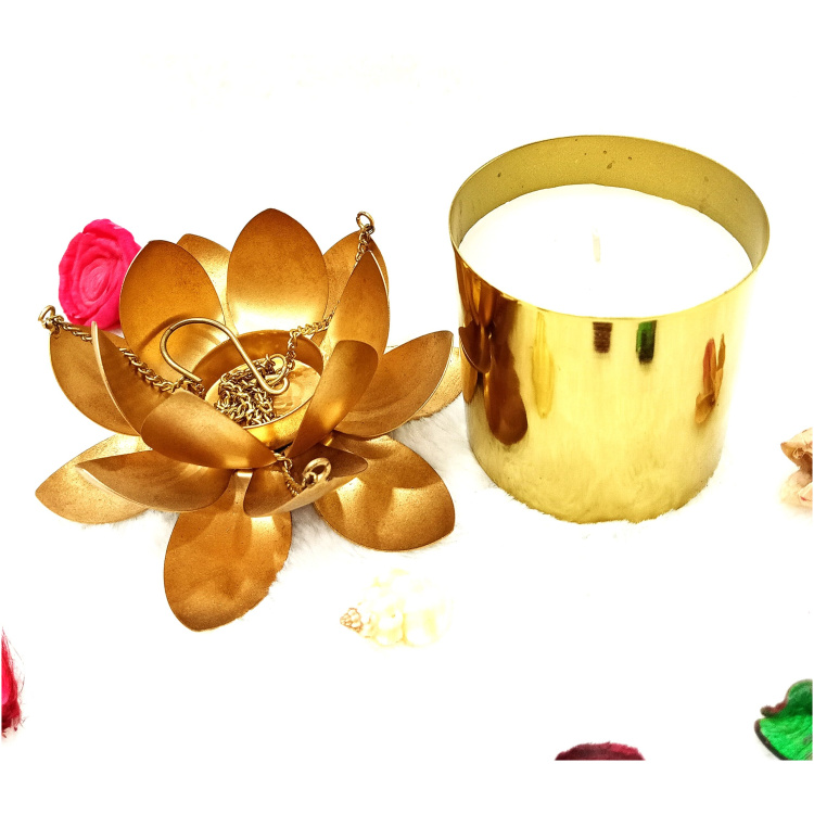 Candle Jar | Metal Lotus Tealight Candle Holder