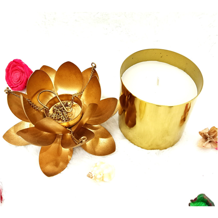 Candle Jar | Metal Lotus Tealight Candle Holder