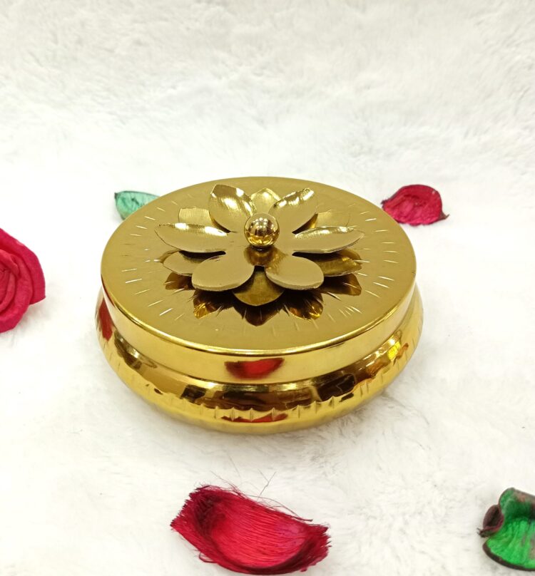 Brass Tealight Holder with Candle & Lid 