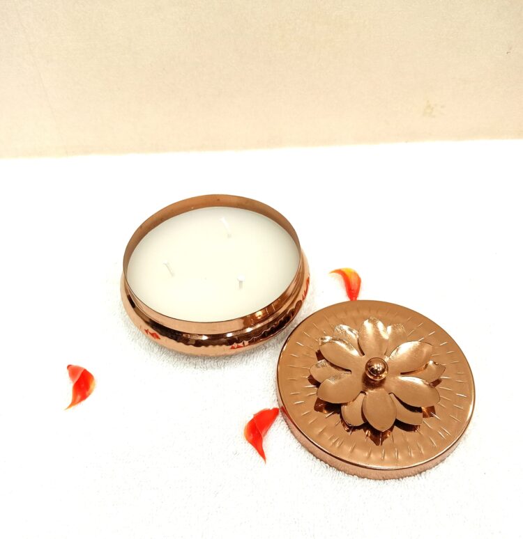 Brass Tealight Holder with Candle & Lid 