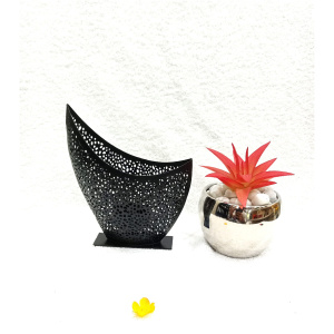 Decorative Metal Tealight Candle Stand and Artificial Succulent with Brass Pot & Pebbles