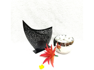 Decorative Metal Tealight Candle Stand and Artificial Succulent with Brass Pot & Pebbles