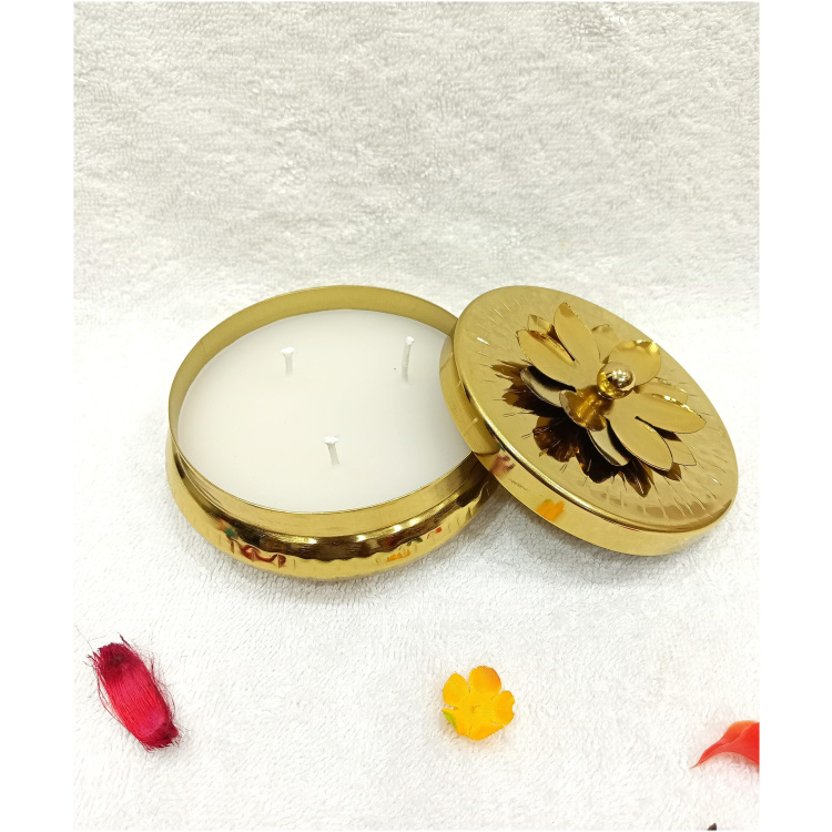 Decorative Brass Tealight Holder with Candle and Lord Ganesh ji Idol Statue