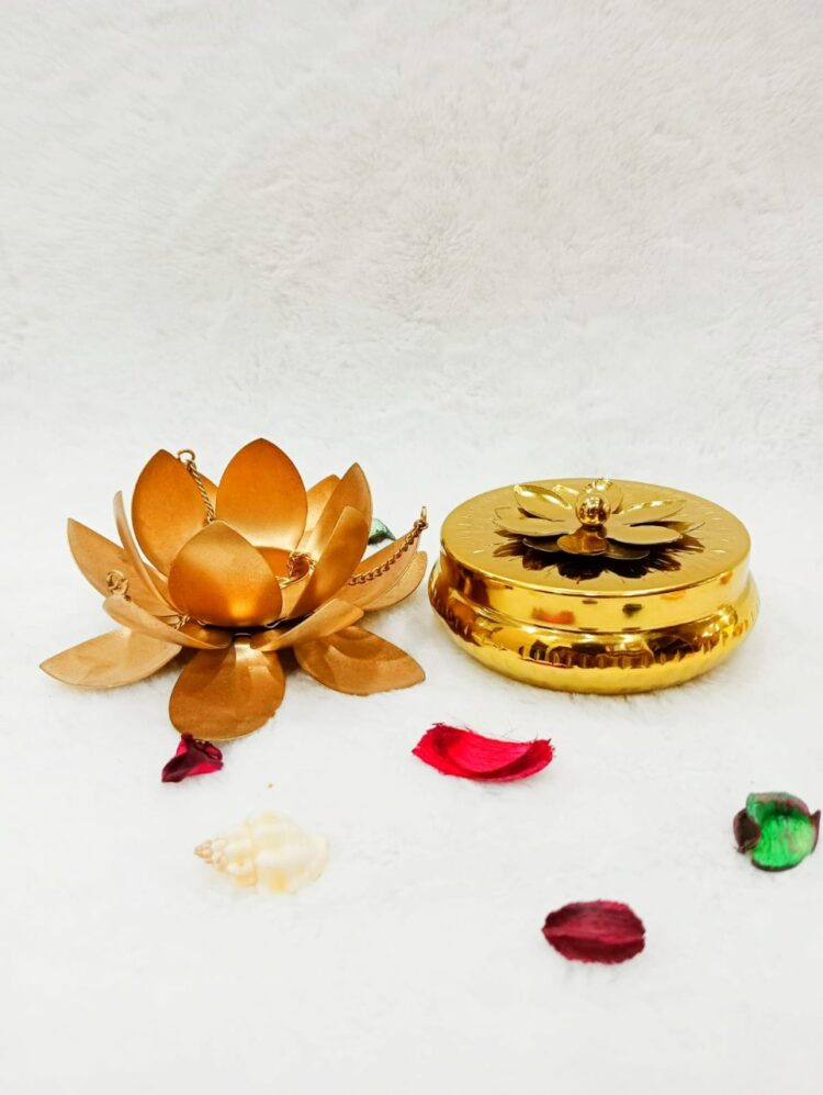 Brass Tealight Holder with Candle & Hanging Lotus Candle Holder
