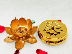 Brass Tealight Holder with Candle & Hanging Lotus Candle Holder