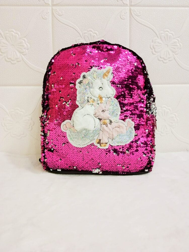 Cute Unicorn Sequins Backpack | Girls College Bag | Kid's Unicorn Bag (Red)