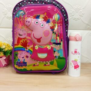 Peppa Pig Themed 3D Printed 16 inch School Bags & Water Bottle