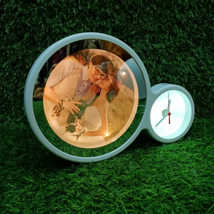 Magic of Gifts Magic Photo Frame with Clock Personalized Round Frames and Clocks for Bedroom (Decor and Gifts White)