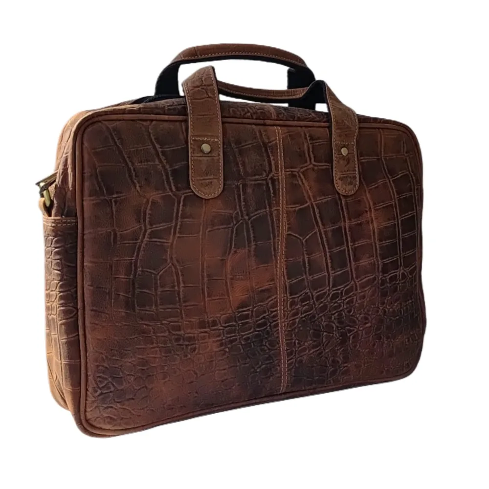 LuxLine Brief - 16" Executive Leather Laptop Bag(Tan)