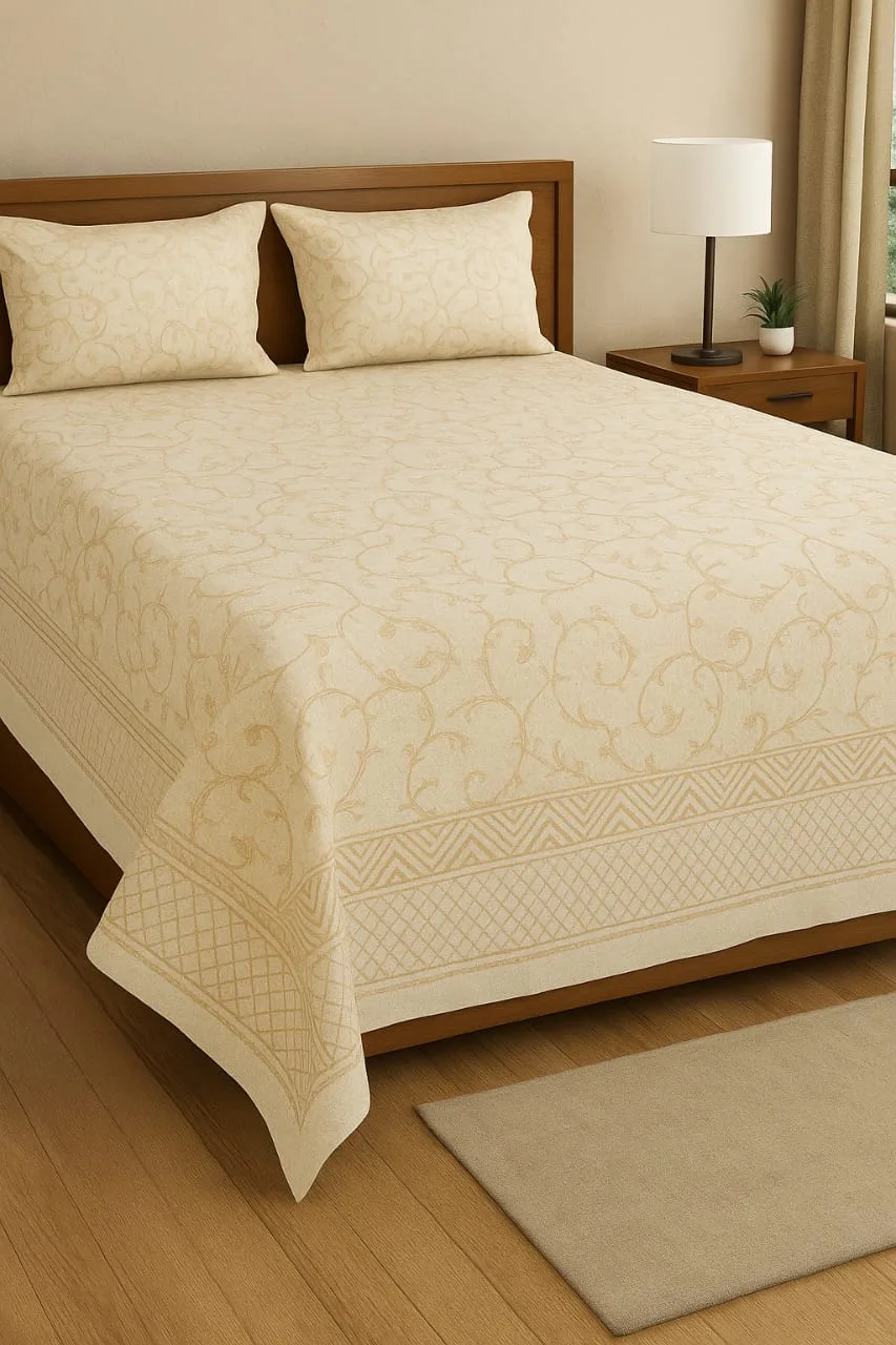 Beige Printed Bedsheet
