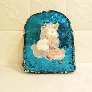 Cute Unicorn Sequins Backpack | Girls College Bag | Kid's Unicorn Bag (Blue)