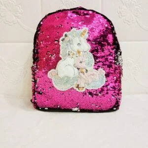 Cute Unicorn Sequins Backpack | Girls College Bag | Kid's Unicorn Bag (Red)